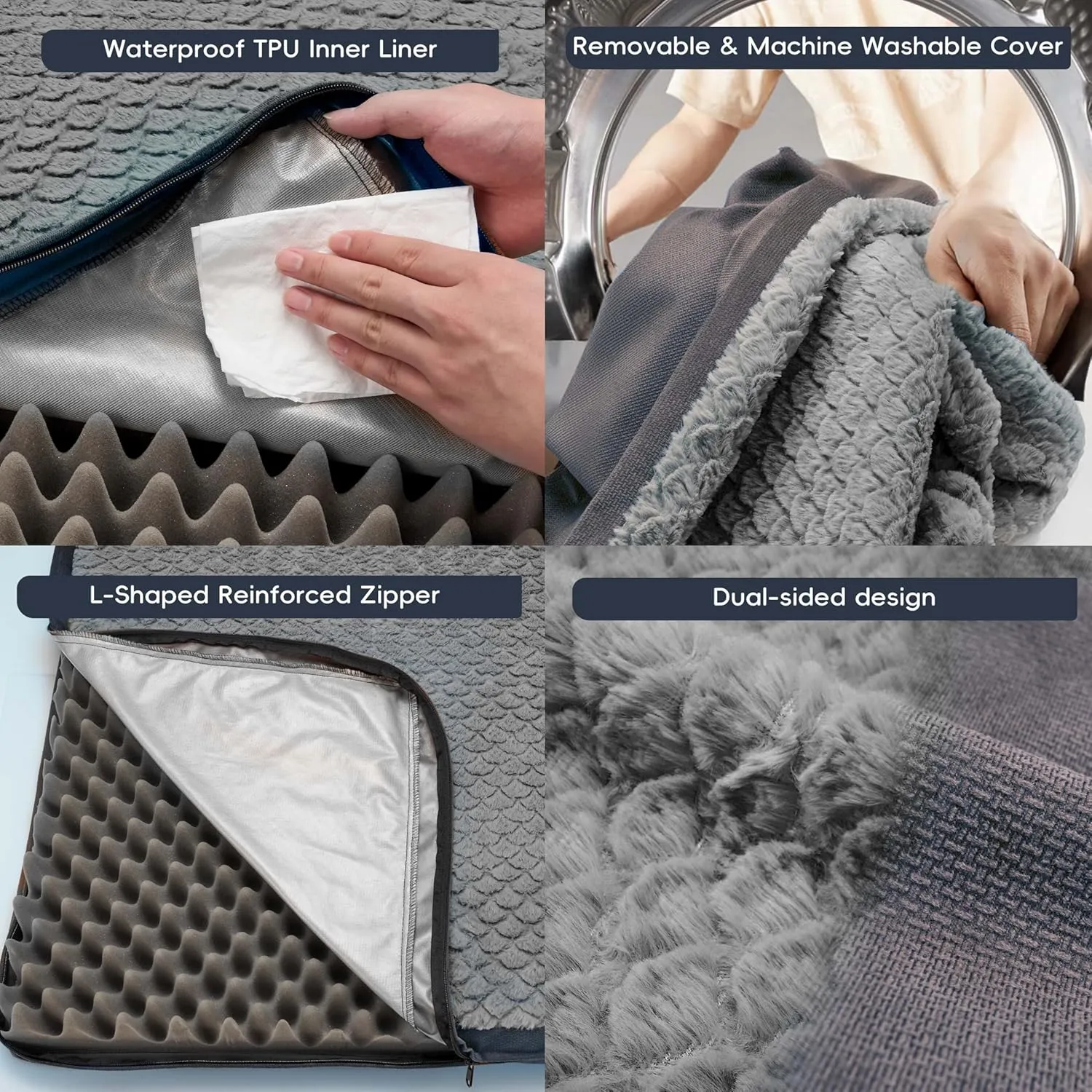 Sytopia Washable XL Dog Bed for Small, Medium, Large Dogs  Double-Sided Plush, Waterproof, Removable Cover, Thick Orthopedic Support, Durable Multi- Size Comfort Clearance Indoor Flat Dog Bed