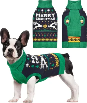 Vehomy Christmas Dog Sweater Xmas Pet Dog Clothes Dog Cat Turtleneck Knitwear with Christmas Trees Elks Snowflakes Christmas Knitted Sweater Shirt Pullover Apparel for Small Medium Dogs S