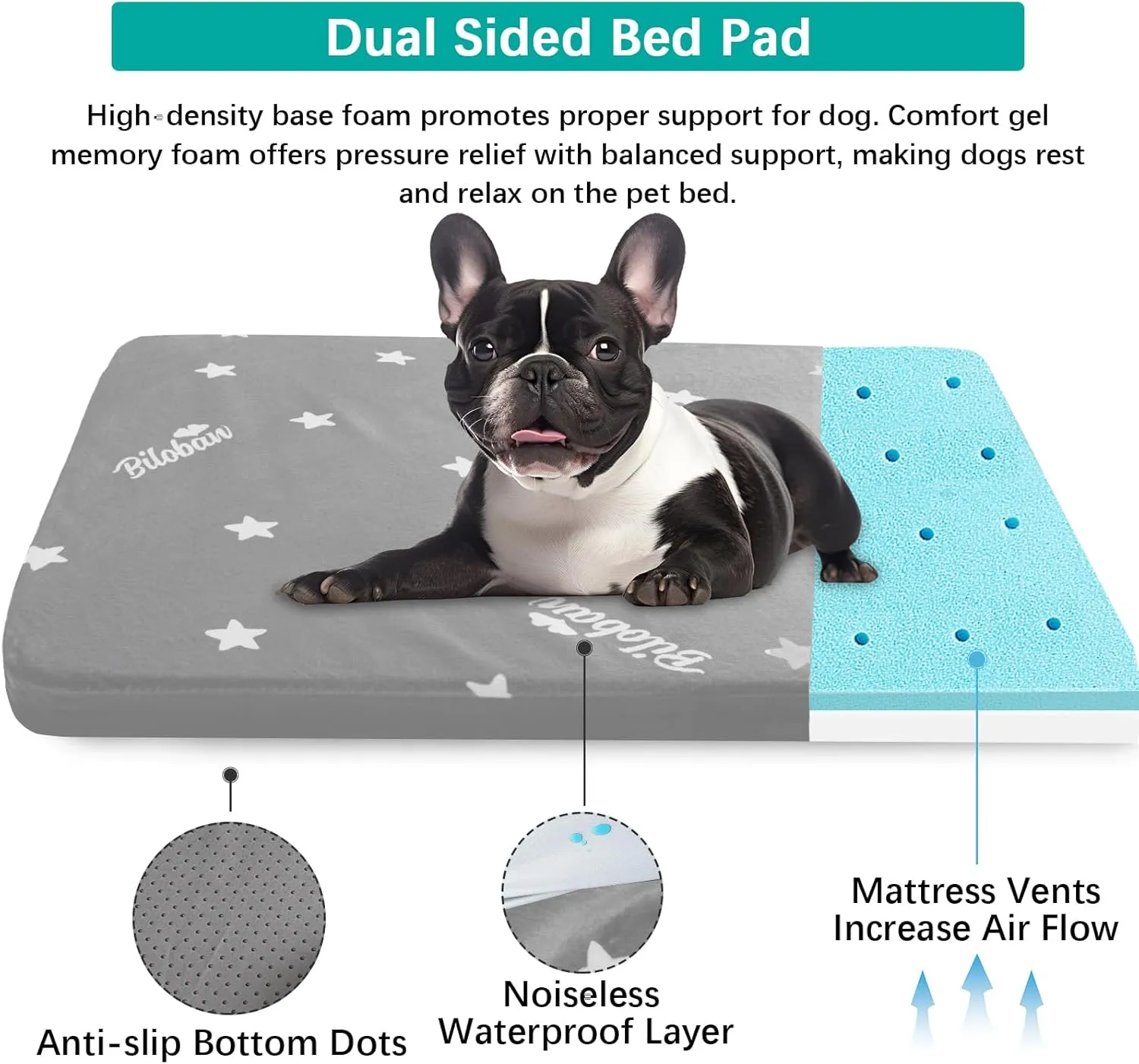 Waterproof Dog Bed for Large Dog, Memory Foam Orthopedic Dogs Beds & Furniture for Large Sized Dogs, Anti-Slip & Washable Puppy Mat for Sleeping, Plush Flannel Top Pet Beds, Grey