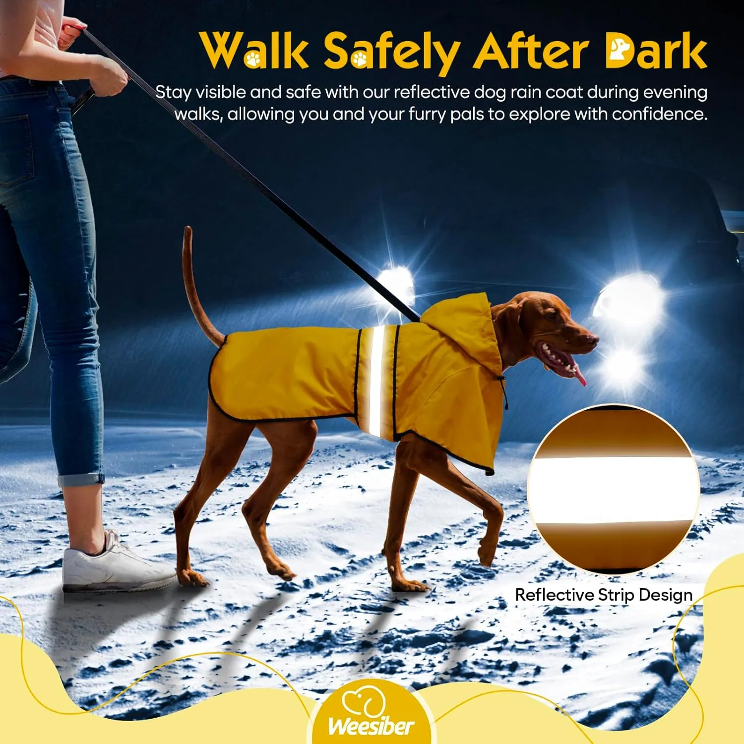 Weesiber Dog Raincoat, Adjustable Waterproof Dog Rain Jacket Poncho with Reflective Strip and Leash Hole, Lightweight Pet Rain Coat for Small to X-Large Doggos (XL, Yellow)