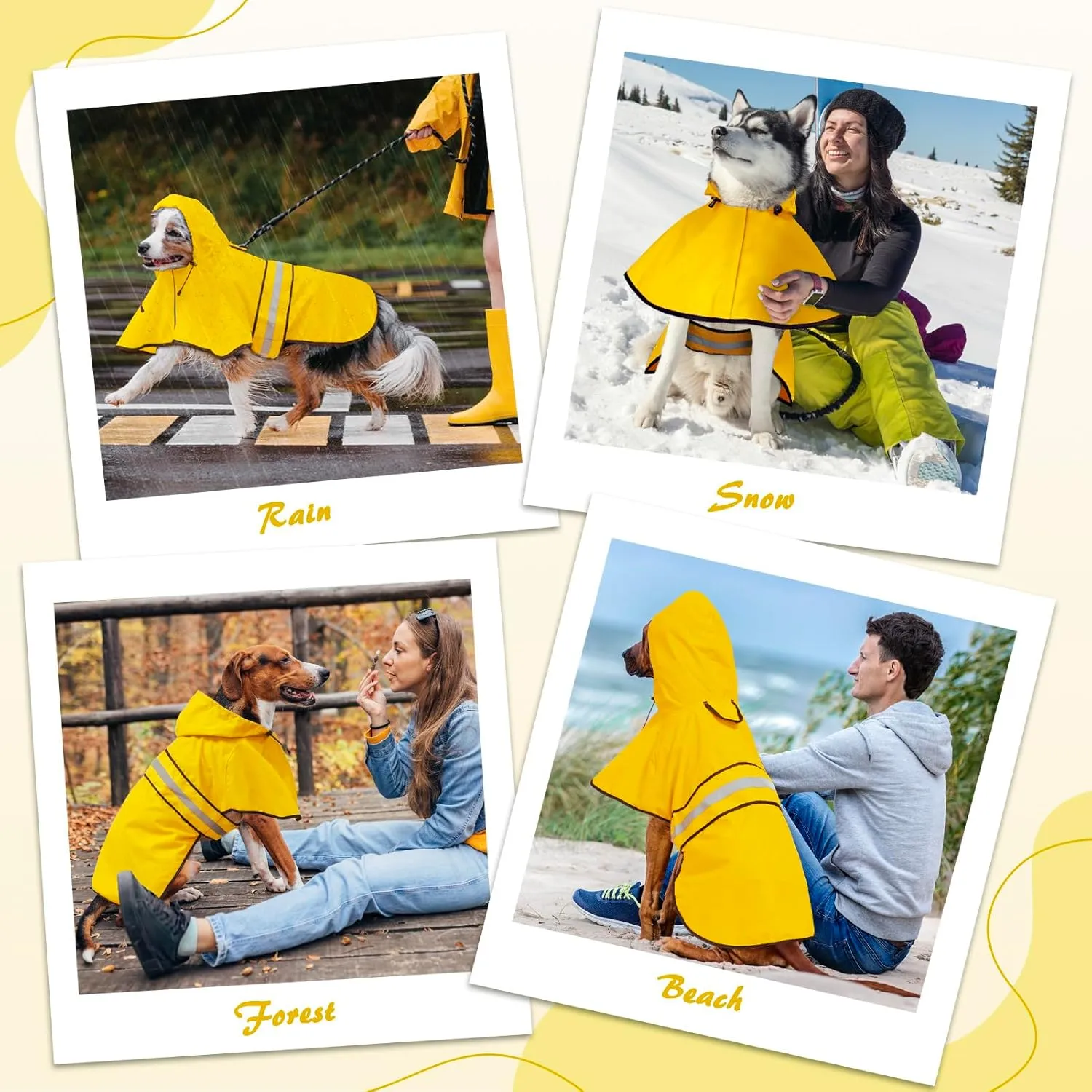 Weesiber Dog Raincoat, Adjustable Waterproof Dog Rain Jacket Poncho with Reflective Strip and Leash Hole, Lightweight Pet Rain Coat for Small to X-Large Doggos (XL, Yellow)