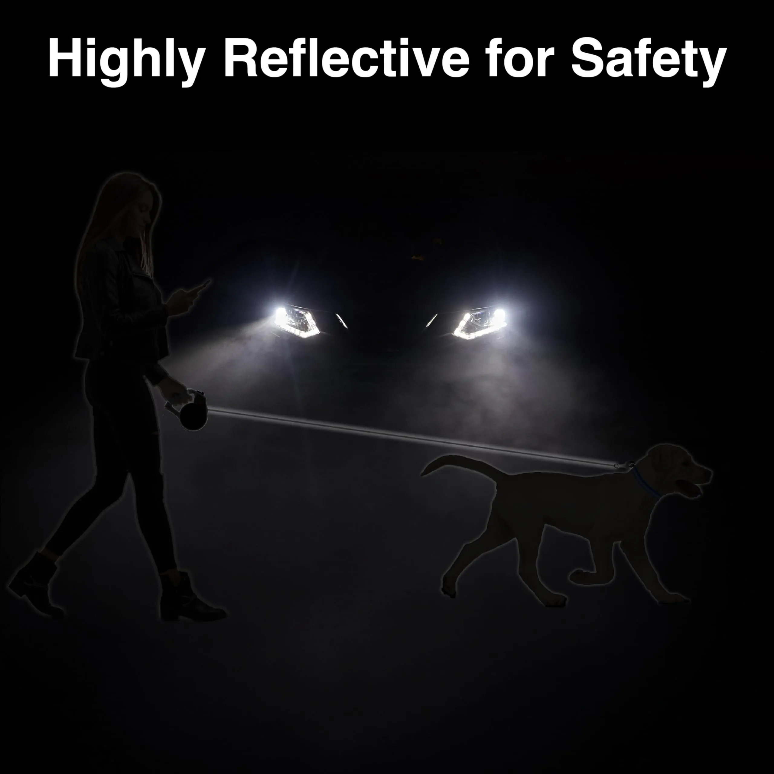 Wigzi Gel Handle Gripped Tape Retractable Nylon Dog Leash - Black - Small - Up to 16 Feet