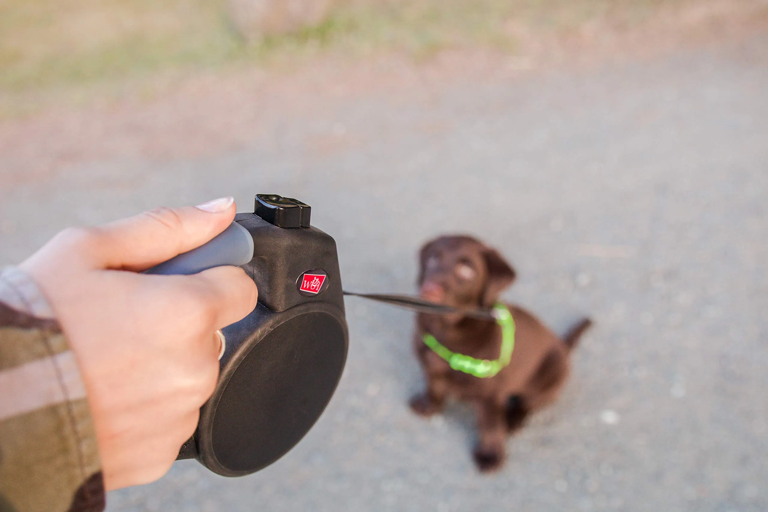 Wigzi Gel Handle Gripped Tape Retractable Nylon Dog Leash - Red - Large - Up to 16 Feet