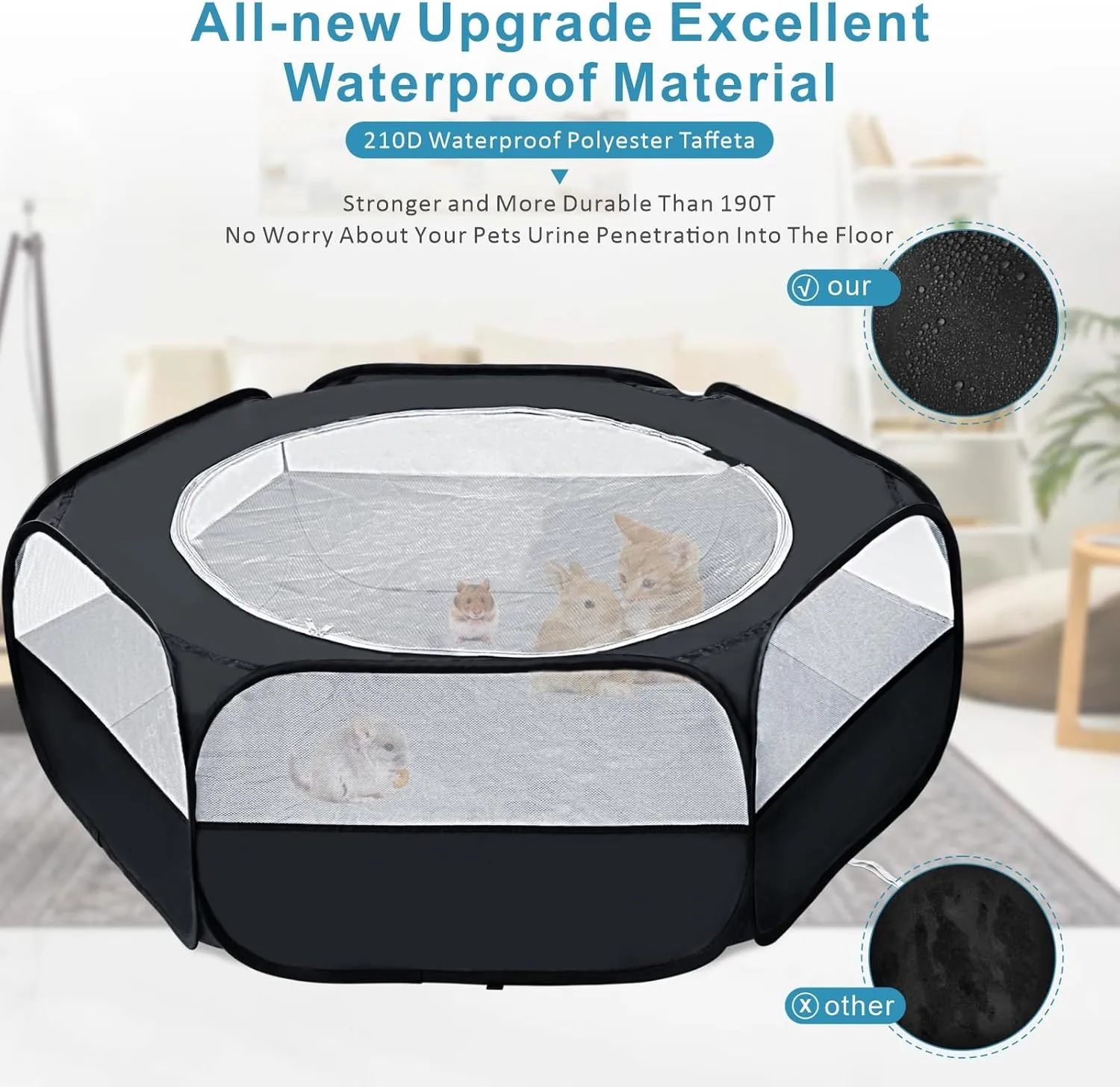XIRGS Small Animal Playpen, Pet Playpen for Cat/Rabbit/Hamster/Guinea Pig/Bunny/Ferret/Kitten Toys Chick Brooder Box Cage Tent Pop Up Play Pen with Cover, Portable Play Yard Indoor Outdoor Waterproof