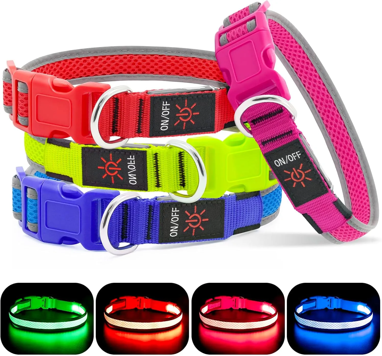 YFbrite Light up Dog Collar, USB Rechargeable LED Puppy Collar Super Bright Adjustable Glowing Dog Lights for Night Walking (Pink, Medium)