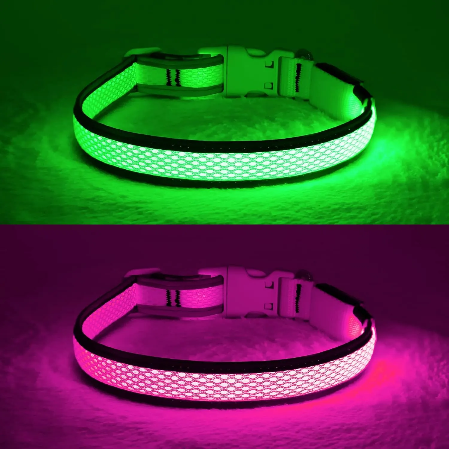 YFbrite Light up Dog Collar, USB Rechargeable LED Puppy Collar Super Bright Adjustable Glowing Dog Lights for Night Walking (Pink, Medium)
