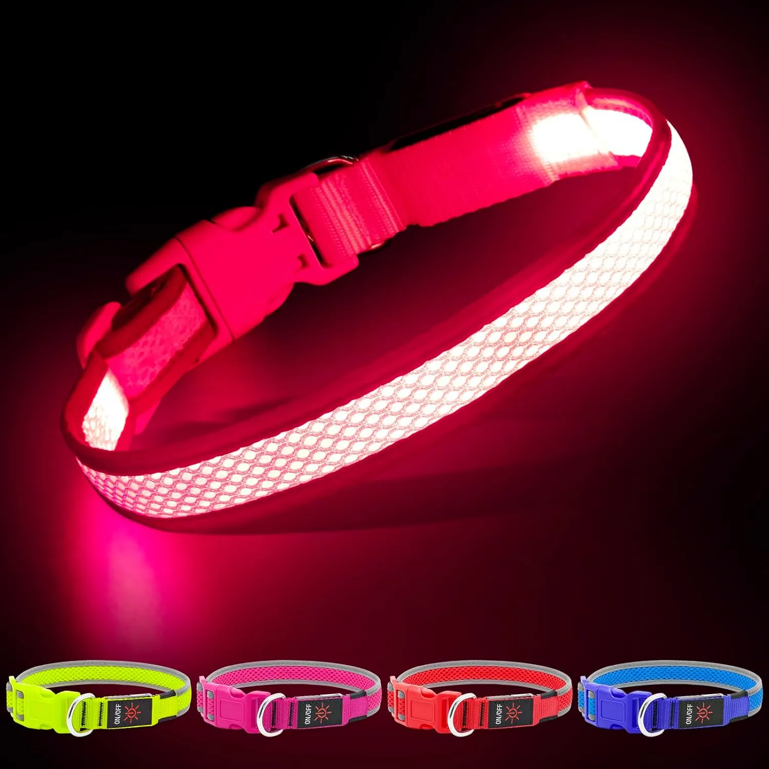 YFbrite Light up Dog Collar, USB Rechargeable LED Puppy Collar Super Bright Adjustable Glowing Dog Lights for Night Walking (Pink, Medium)